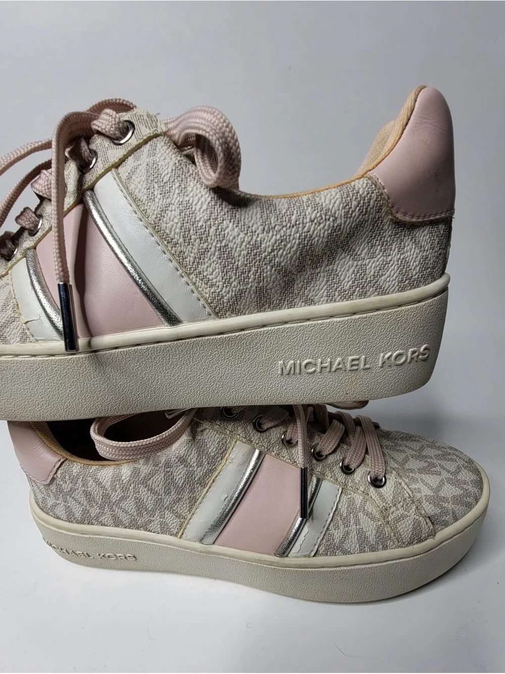 Michael Kors Beige and Pink Logo Platform Sneakers size 5.5